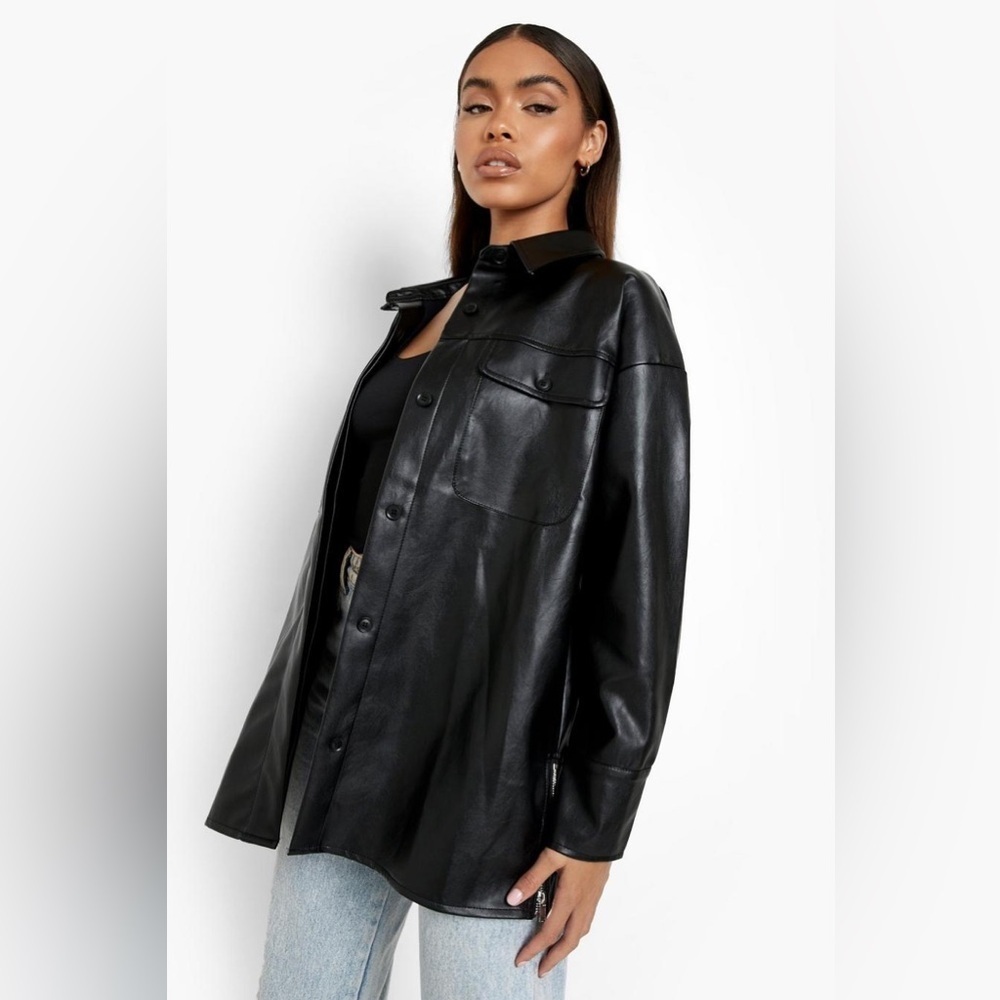 Altar’d State Women’s Oversized Button Down Leather Shacket Black Size L